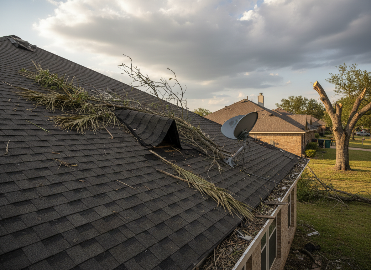 Signs of Wind Damage on Roofs in Tomball After Spring Storms